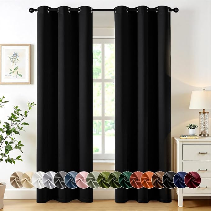 MIULEE Blackout Curtains for Bedroom 2 Panels 40 x 78 Inch Long Black | Thermal by MIULEE