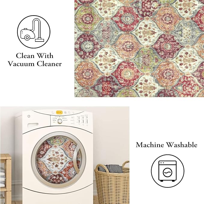 Lahome Moroccan Washable Round Area Rug, Soft Round Rug 5ft Non-Slip | Trellis - Image 6