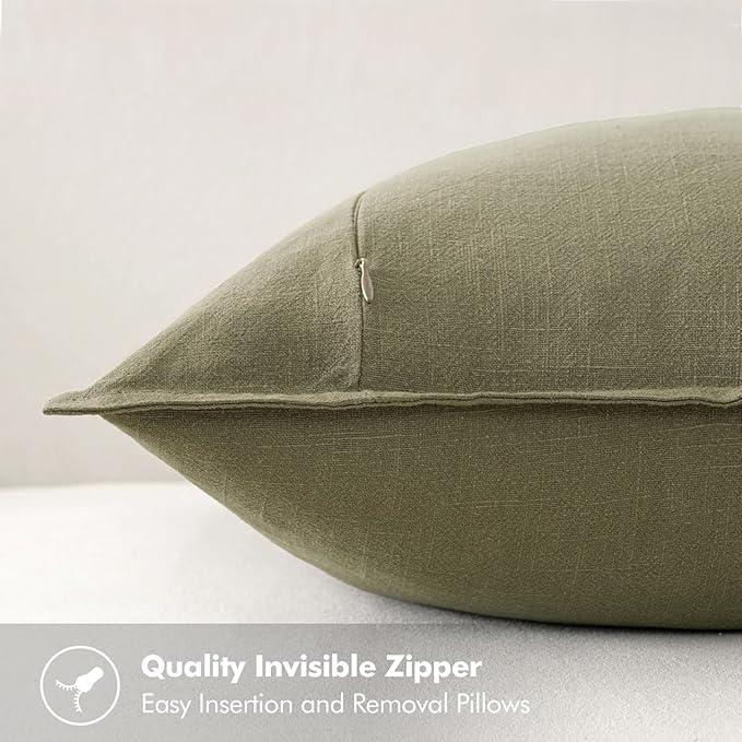 MIULEE Decorative Linen Euro Sham Pillow Covers 24x24 Light Olive Green | Boho - Image 3