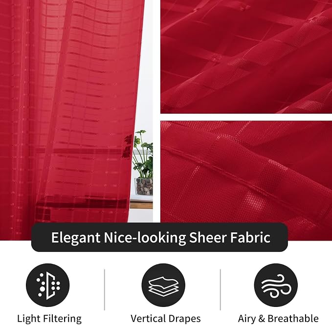 SpaceDresser Check Sheer Curtains 90 Inches Long - Image 4