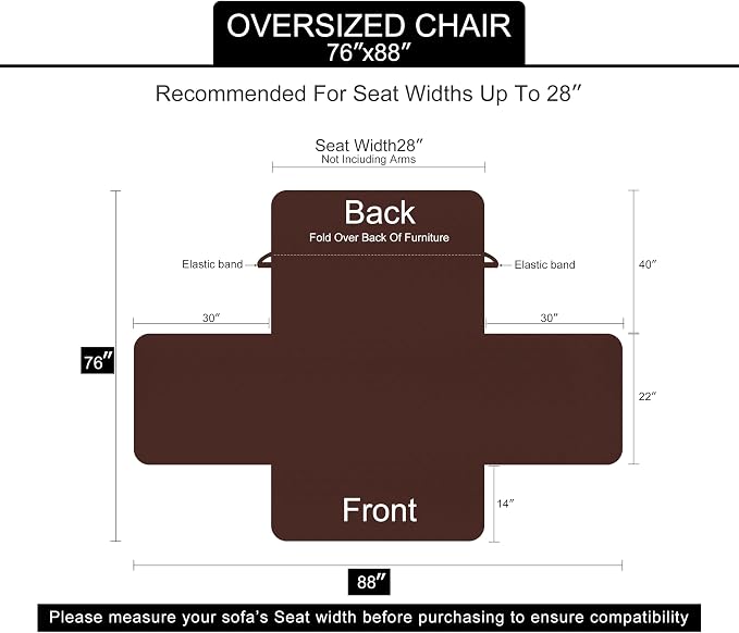 U-NICE HOME Reversible Oversized 28''Chair Covers, Taupe/Taupe | Armchair Cover - Image 6