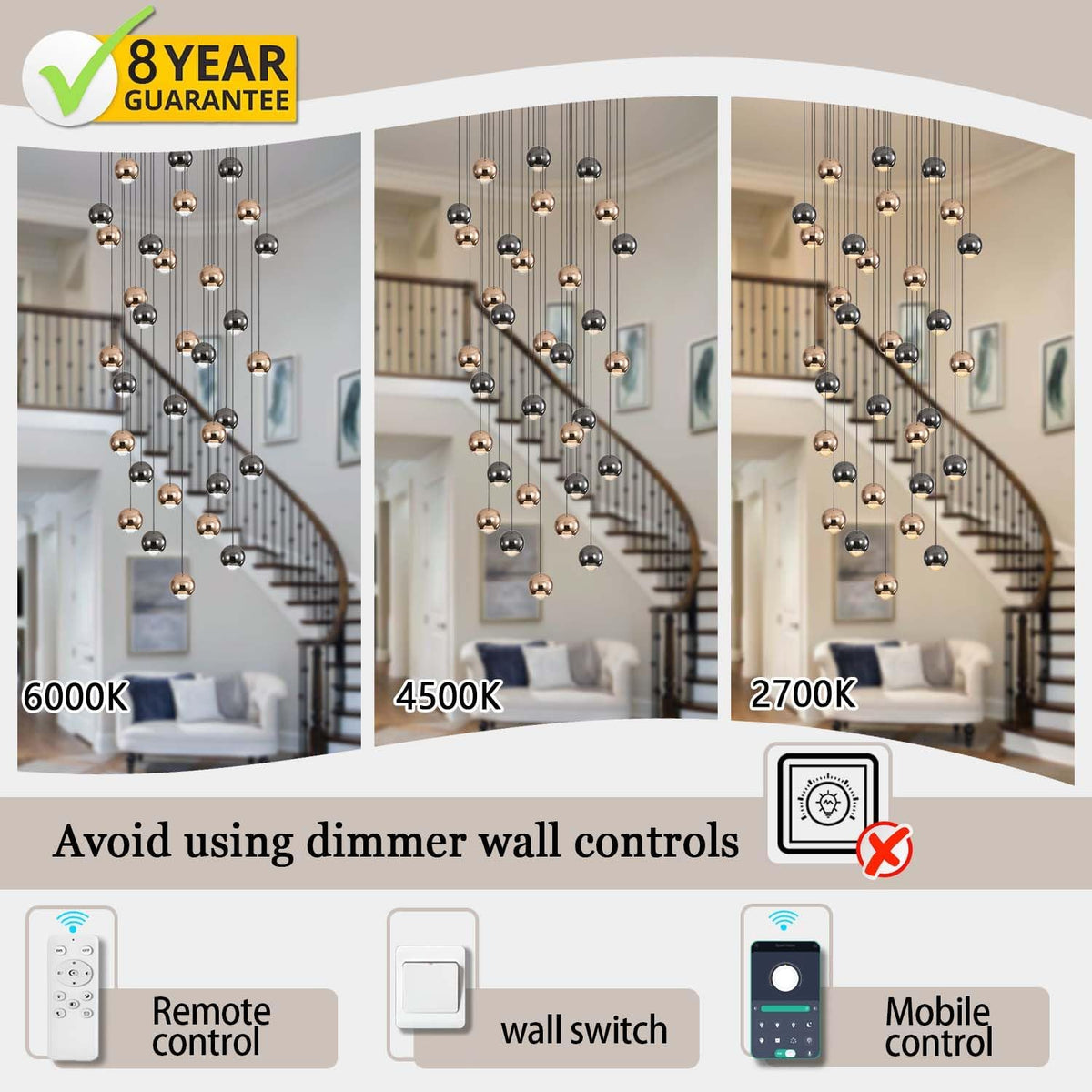 Farmhouse Crystal Chandelier, Luxury Hanging Lights High Ceiling Pendant Lighting for Foyer Staircase 32 Lights Black and Gold Dimmable 2700k-6000k