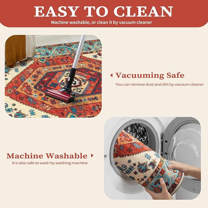 SERISSA 4ft Washable Non Slip Round Boho Area Rug - Image 3