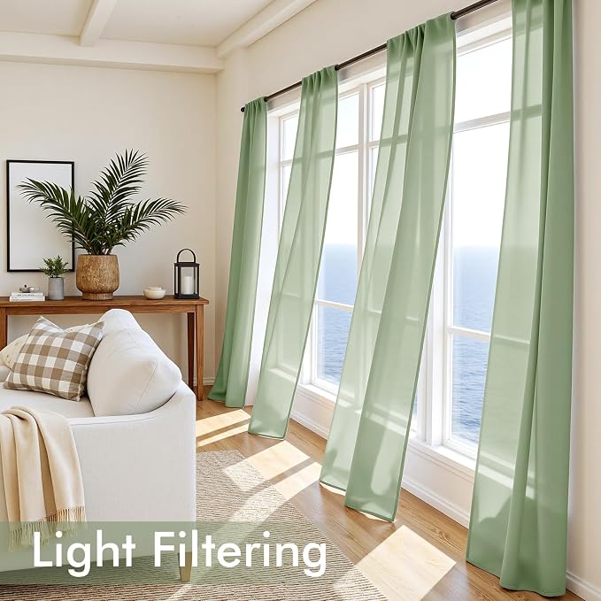 MIULEE Sage Green Sheer Curtains 84 Inches Long 4 Panels 42 x 84 Inches | Light - Image 4