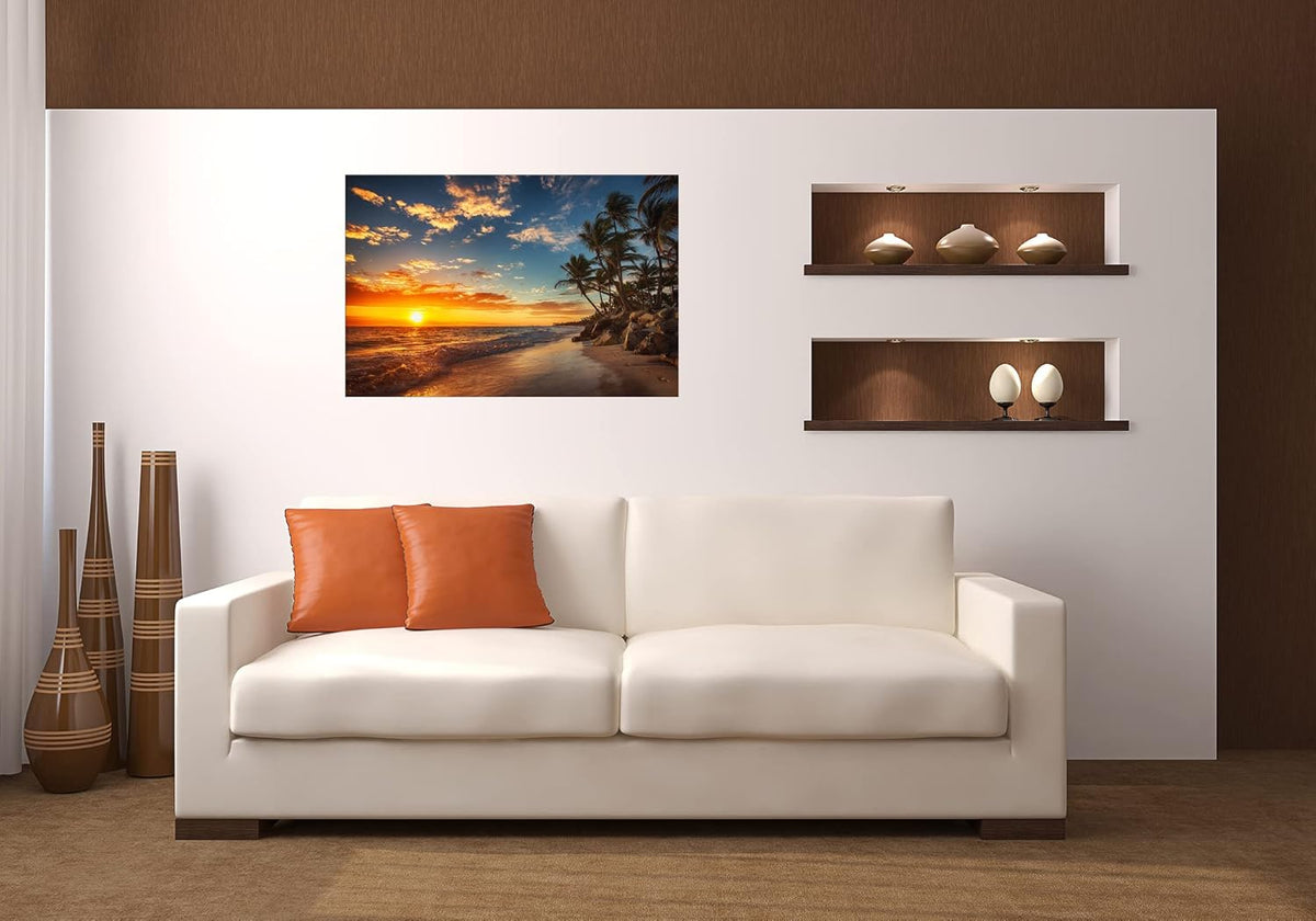 DZL Art S74769 Canvas Painting Print Paradise Tropical Island Beach with Palms Photograph Print Nature Pictures Wall Art Canvas Prints Painting for Living Room Bedroom Decor Office Wall Decor