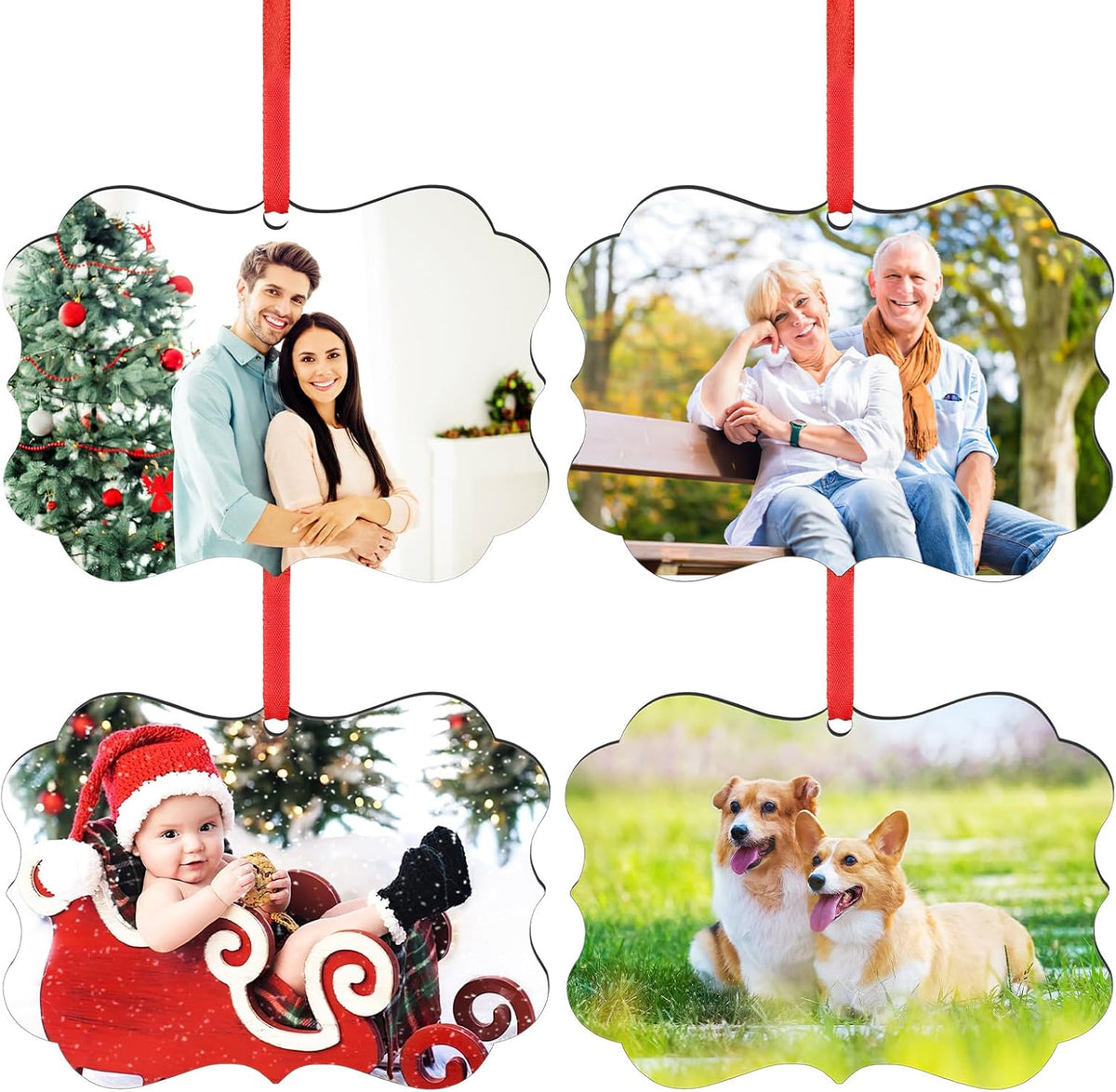 4 Pack Personalized Christmas Ornaments 2025 Wood Custom Photo Text Hanging Ornament for Christmas Tree Decorations, First Christmas Engaged/Married, New Home, Baby's First Christmas, Memorial