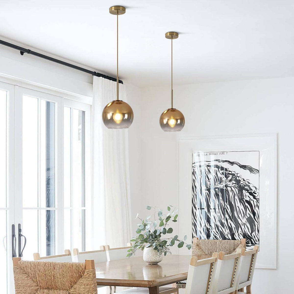 KCO Lighting Glass Globe Hanging Light Fixture Modern Gold Pendant Lights Kitchen Island Mid Century Dining Room Hanging Light Fixtures Over Table Single Pendant Light