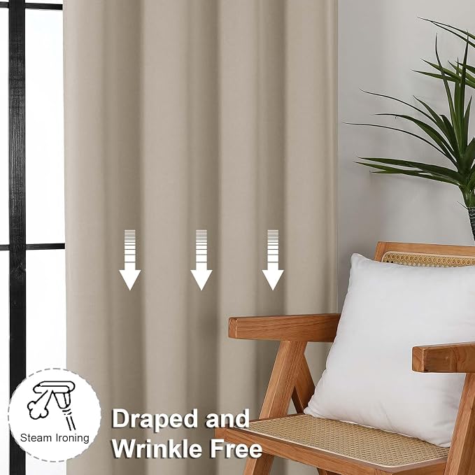 Simplebrand Ava Biscotti Beige Short 36 Inches Blackout Curtain 2 Panels Set - Image 6