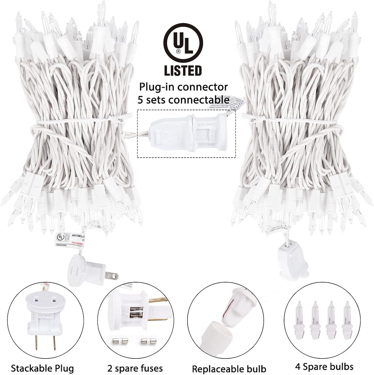 Minetom Clear Christmas String Lights 100 Count 26.5 Feet Incandescent Bulb Mini Lights for Indoor Xmas Tree Garland Birthday Wedding Party Festival Decoration, 2 Pack White Wire