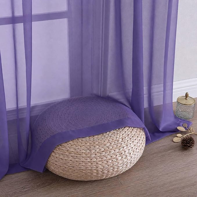 Sheer Purple Curtains 108 Inches Long 2 Panels Set, 59 Inch Extra Wide - Image 6