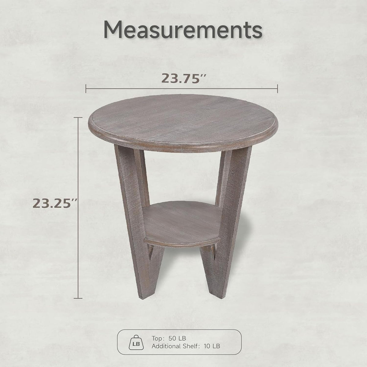 Rustic Farmhouse end Table with Storage Shelf, French Country Accent Side Table for Family, Dinning or Living Room, Small Spaces, Modern, Round, Vintage Grey Finish