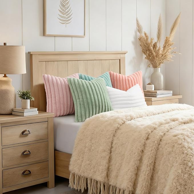 decorUhome Fall Faux Fur Throw Pillow Covers 16x16 Set of 2 Sage Green | - Image 7