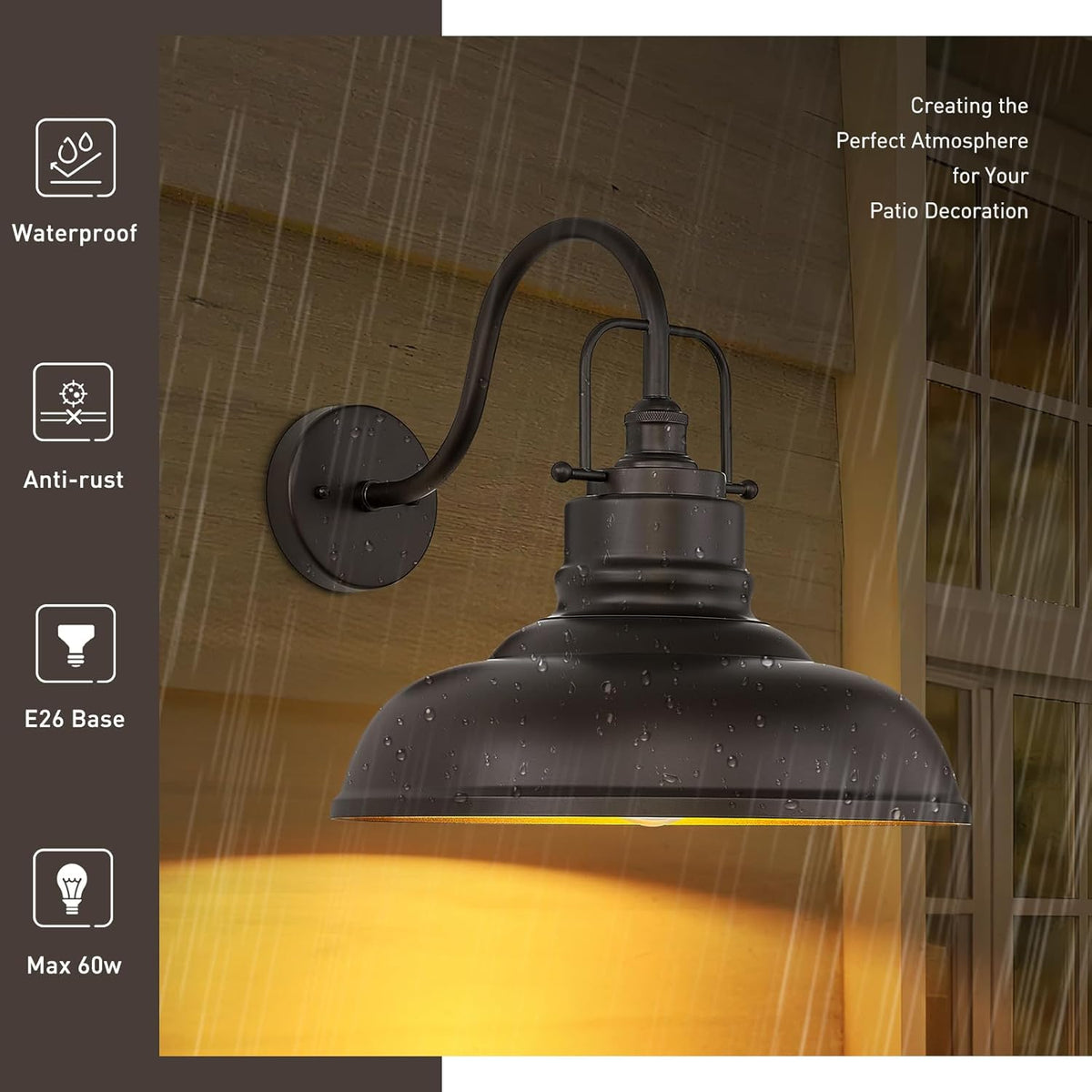 zeyu 18 Inch Gooseneck Barn Light, Farmhouse Outdoor Sconces Wall Lighting, Outdoor Barn Light for Garden Garage, Oil Rubbed Bronze Finish, 016-1BL ORB