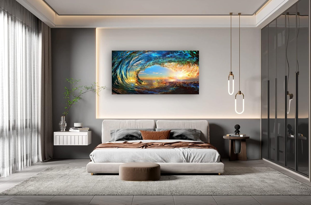 Cao Gen Decor Art S06750 Giant Wave Water Wall Art Canvas Prints 1 Panels Ocean Waves Pictures Paintings with Sunset Blue Seascape Framed for Living Room Bedroom Kicthen Office Artwork