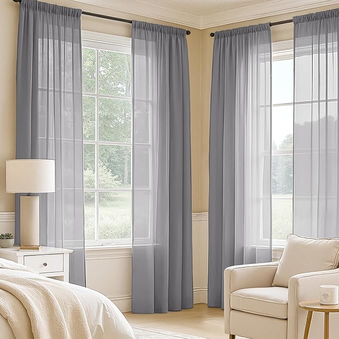 MIULEE Dark Grey Sheer Curtains 63 Inches Long 4 Panels 42 x 63 Inches | Light - Image 2