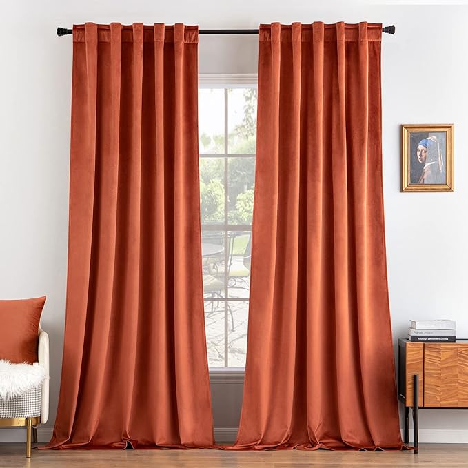 MIULEE Velvet Blackout Curtains 52x108 inches 2 Panels Burnt Orange | Luxury by MIULEE