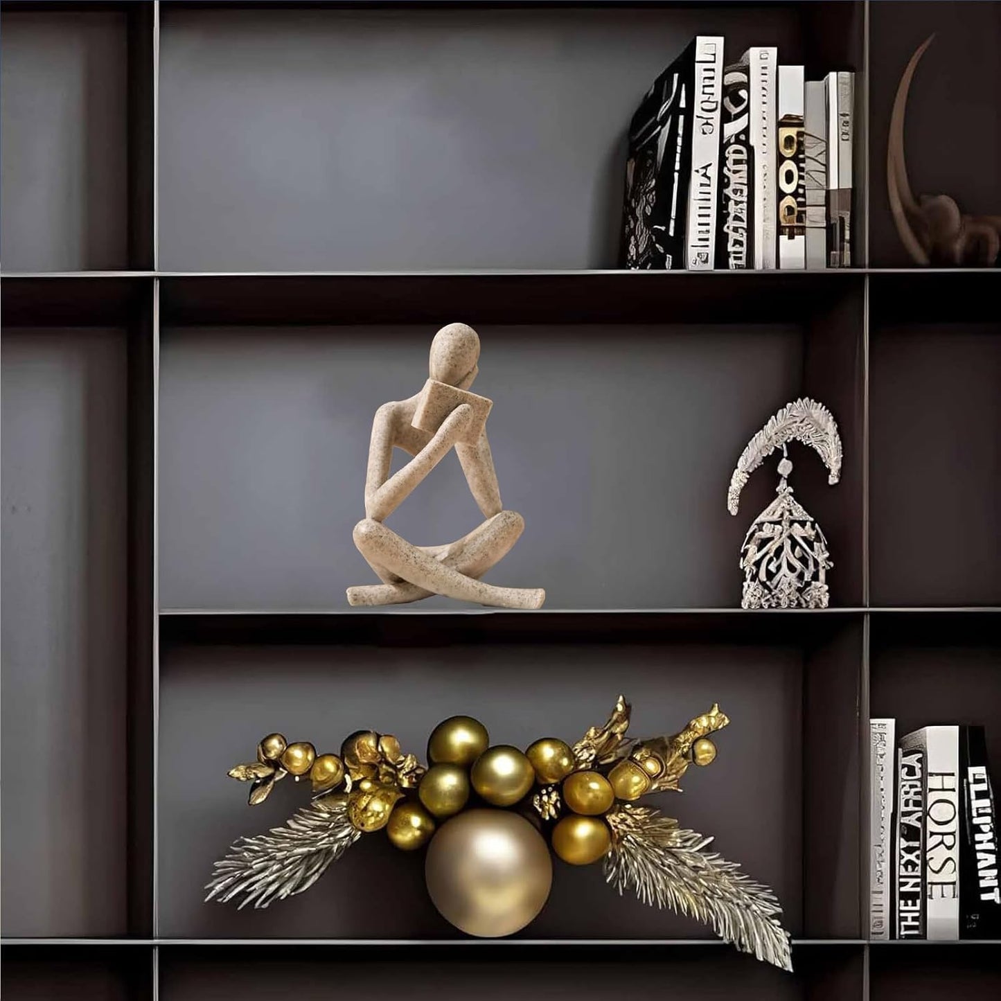 Bookshelf Decor Thinker Statue - Abstract Style Thinker Sculptures Modern Aesthetic Figurine Decoration Statues for Home Decor-Right Thinking-Sandstone