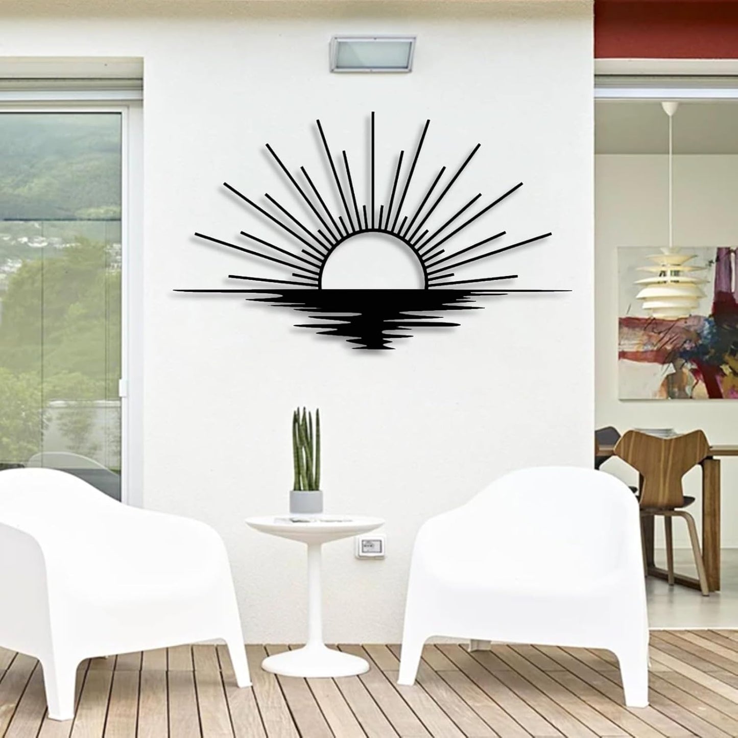Sunrise Metal Wall Art, Metal Sun Wall Decor, Metal Sun Outdoor Decor, Large Metal Sun Wall Art, Sun Wall Art, Boho Sun Wall Art, Sunshine Metal Sign, Living Room Bedroom Wall Hangings (Black, 39"x 23"| 100x59cm )