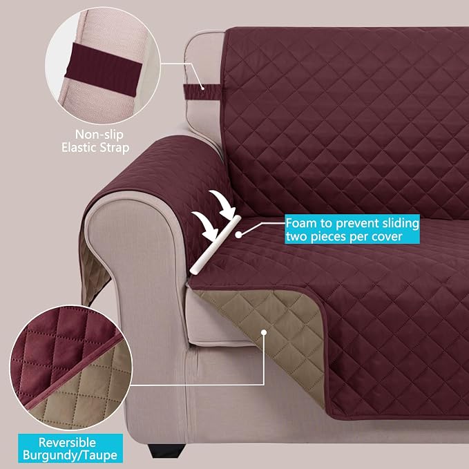 U-NICE HOME Reversible Oversized 28''Chair Covers, Burgundy/Tan | Armchair Cover - Image 3