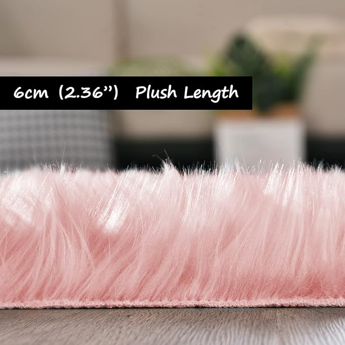 Goolela Pink Area Rug 5x7 Fluffy Fuzzy Furry Rug - Image 3