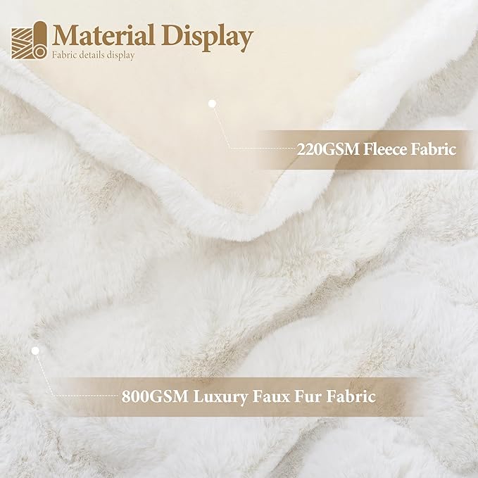 Luxury 1000GSM Rabbit Faux Fur Twin Blanket, Super Heavy Warm Cozy Beige Cream - Image 4