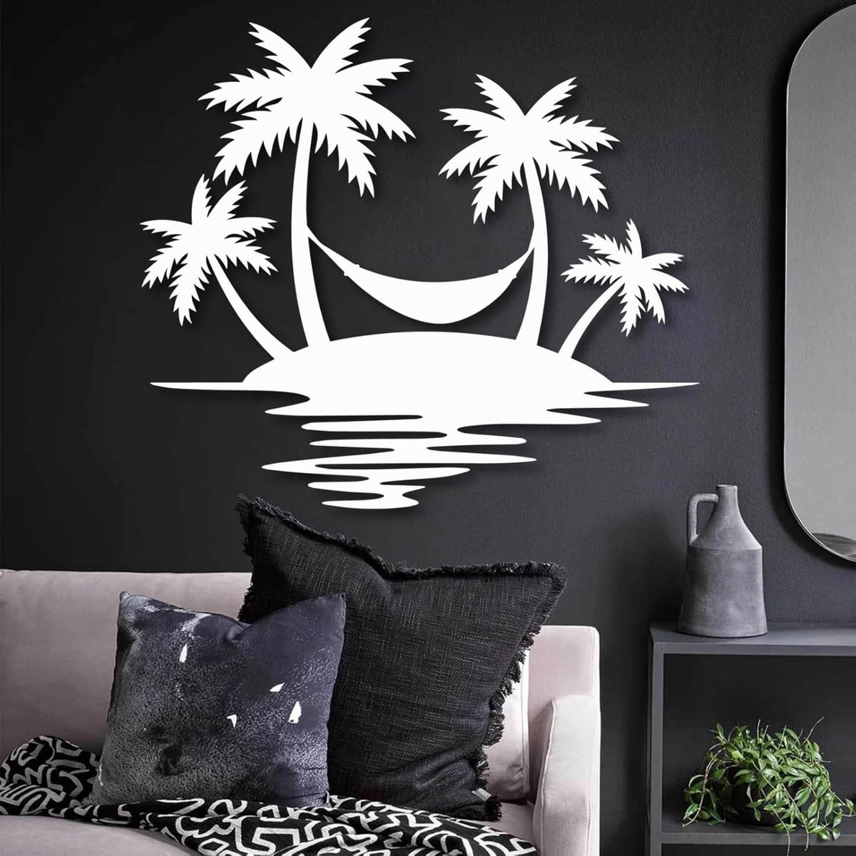 Palm Tree Metal Wall Decor,Palm Tree Outdoor Wall Art,Tropical Palm Tree Wall Decorations for Living Room,Outdoor Wall Decorations for House(35"×31",White)