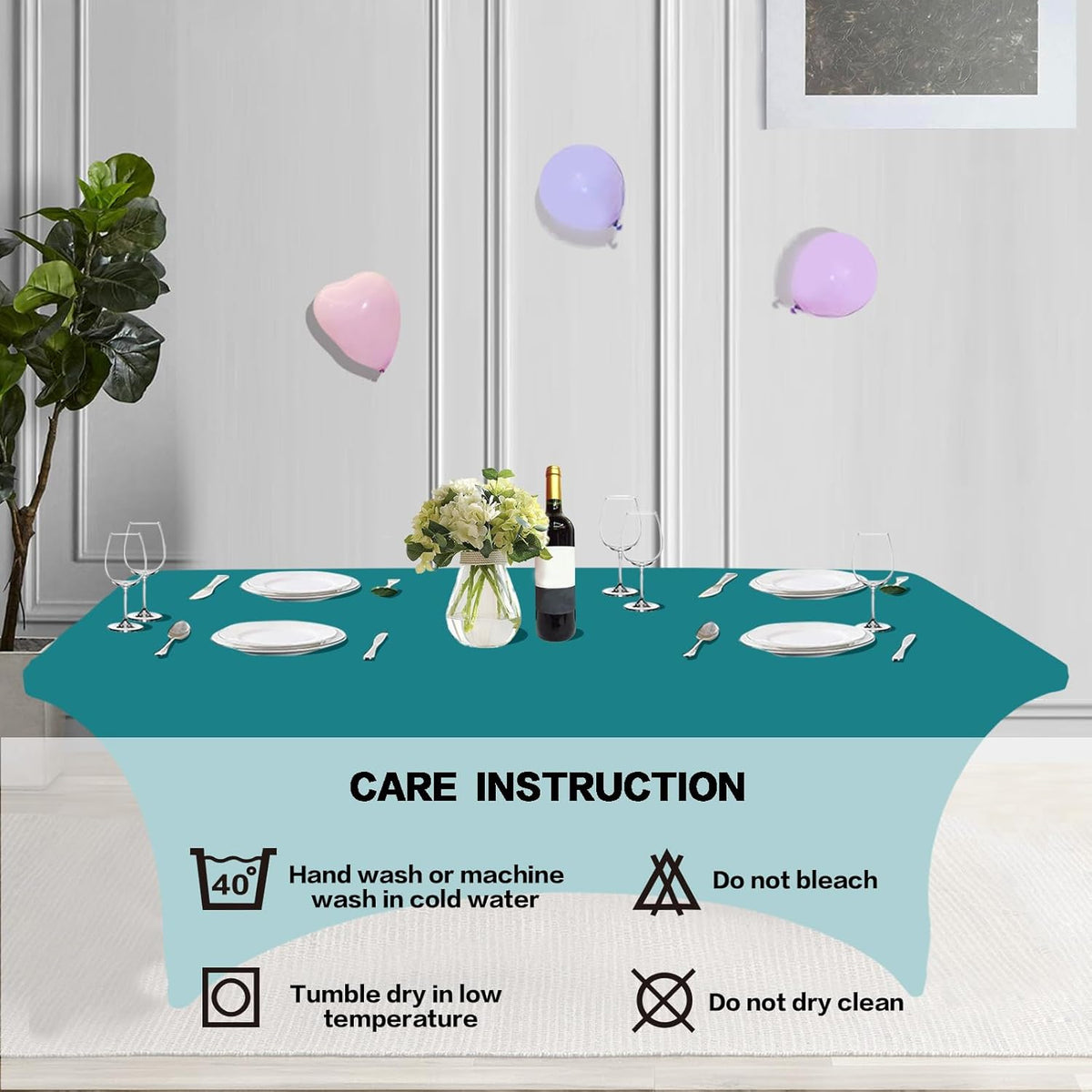 IVAPUPU 2 Pack 4FT Table Cloth for Rectangular Fitted Events Stretch Lake Blue Table Covers Washable Cover Spandex Tablecloth Protector for Party, Wedding, Cocktail, Banquet, Festival