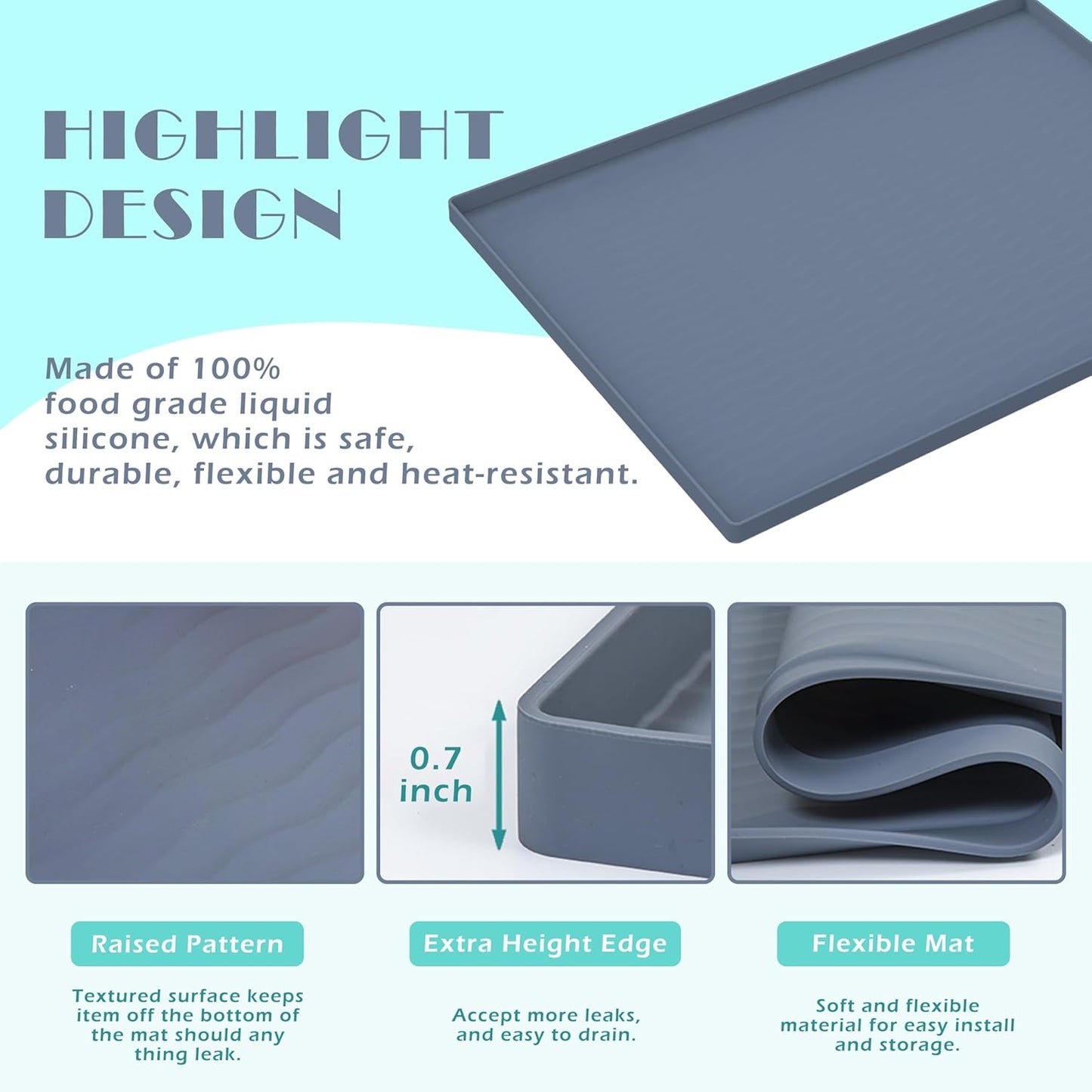 URMONA Waterproof Silicone Under Sink Mat 28'' x 22'' Shelf Liner for Kitchen and Bathroom, Cabinet and Counter Protector, Storage and Organizers, Litter Mat, Pet Cat Puppy Essentials(Black)