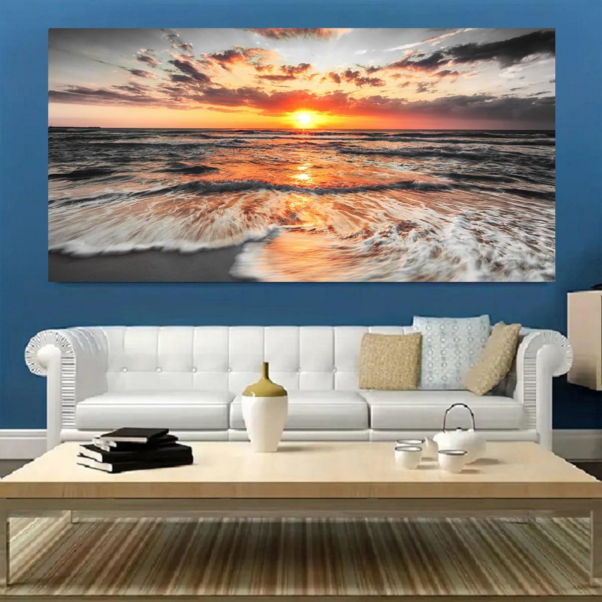 Yxbhhym-Bedroom Wall Decor Beach Wall Art Black and White Sunset Canvas Prints Art Seascape Prints Poster Ocean Room Decor Painting Large Pictures for Living Room Wall Decoration Office Décor