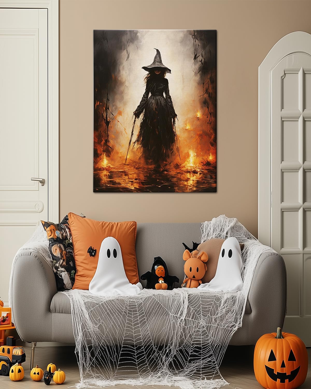 Halloween Canvas Wall Art - Vintage Witche Poster, Gothic Dark Academia Wall Decor, Spooky Halloween Decor for Living Room, Bedroom & Bathroom, Framed Fall Decorations Indoor
