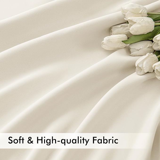 MIULEE Beige White Back Tab Blackout Curtains 52x90 Inch Long 2 Panels Set | - Image 6