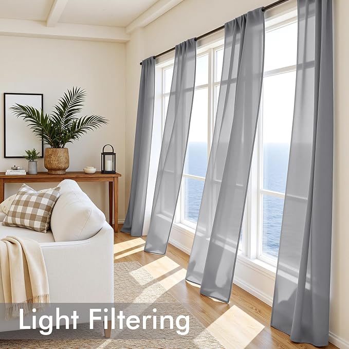 MIULEE Dark Grey Sheer Curtains 63 Inches Long 4 Panels 42 x 63 Inches | Light - Image 4
