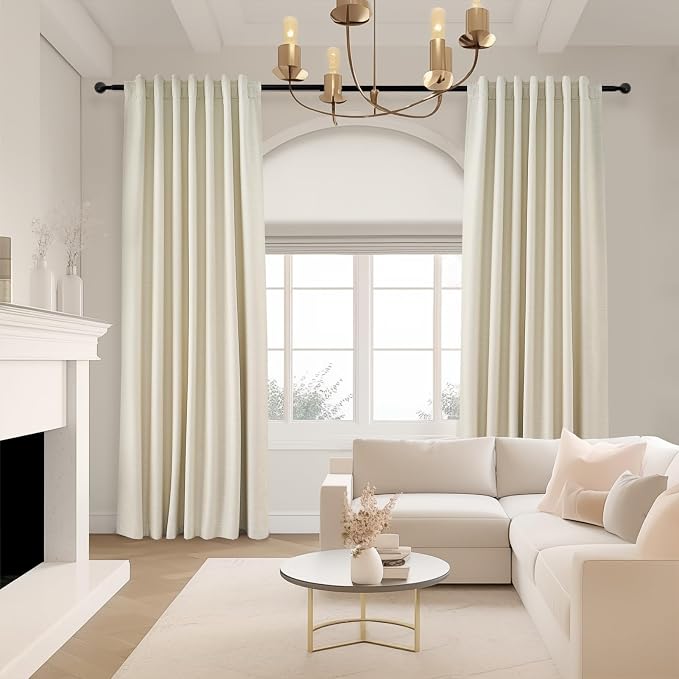 95 Inches Length Cream Colored Custom Blackout Linen Curtains Ivory Cream Pinch - Image 5