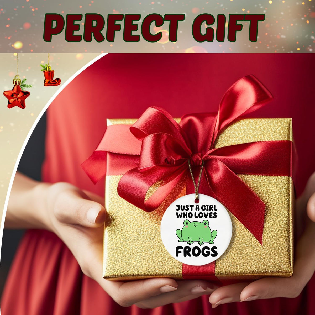 Frog Ornament, Ceramic Christmas Xmas Keepsake Decoration for Frog Lovers