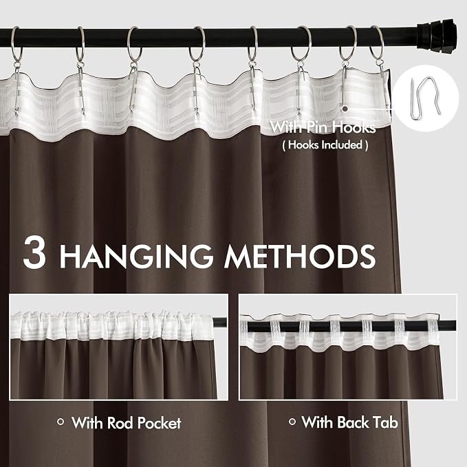 MIULEE Chocolate Brown Back Tab Blackout Curtains 52x120 Inch 2 Panels Set | - Image 3