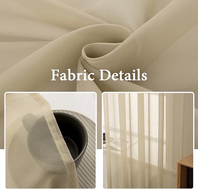 MIULEE 2 Panels Sheer Curtains for Living Room 54 X 63 Inches Beige | Window - Image 3