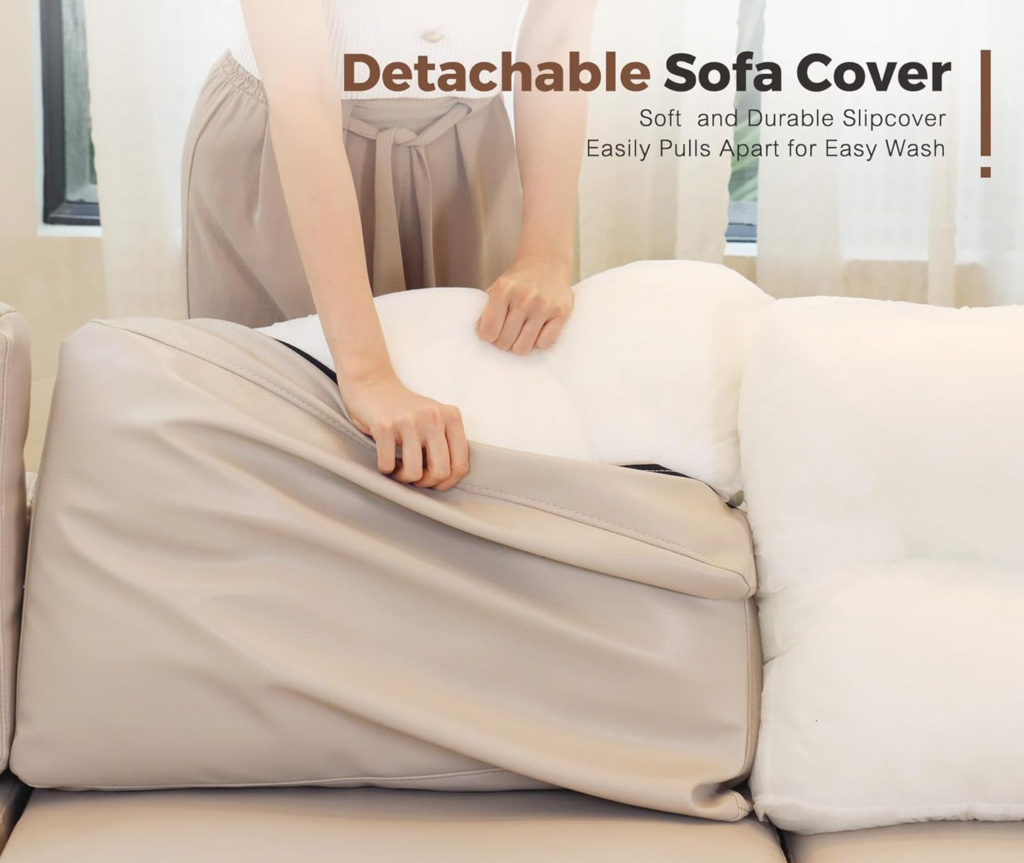 118.5" Faux Leather Modular Sectional Sofa with Storage Seat, Oversized 4 Seater Couch Deep Seat with Removable Cover Whitesand