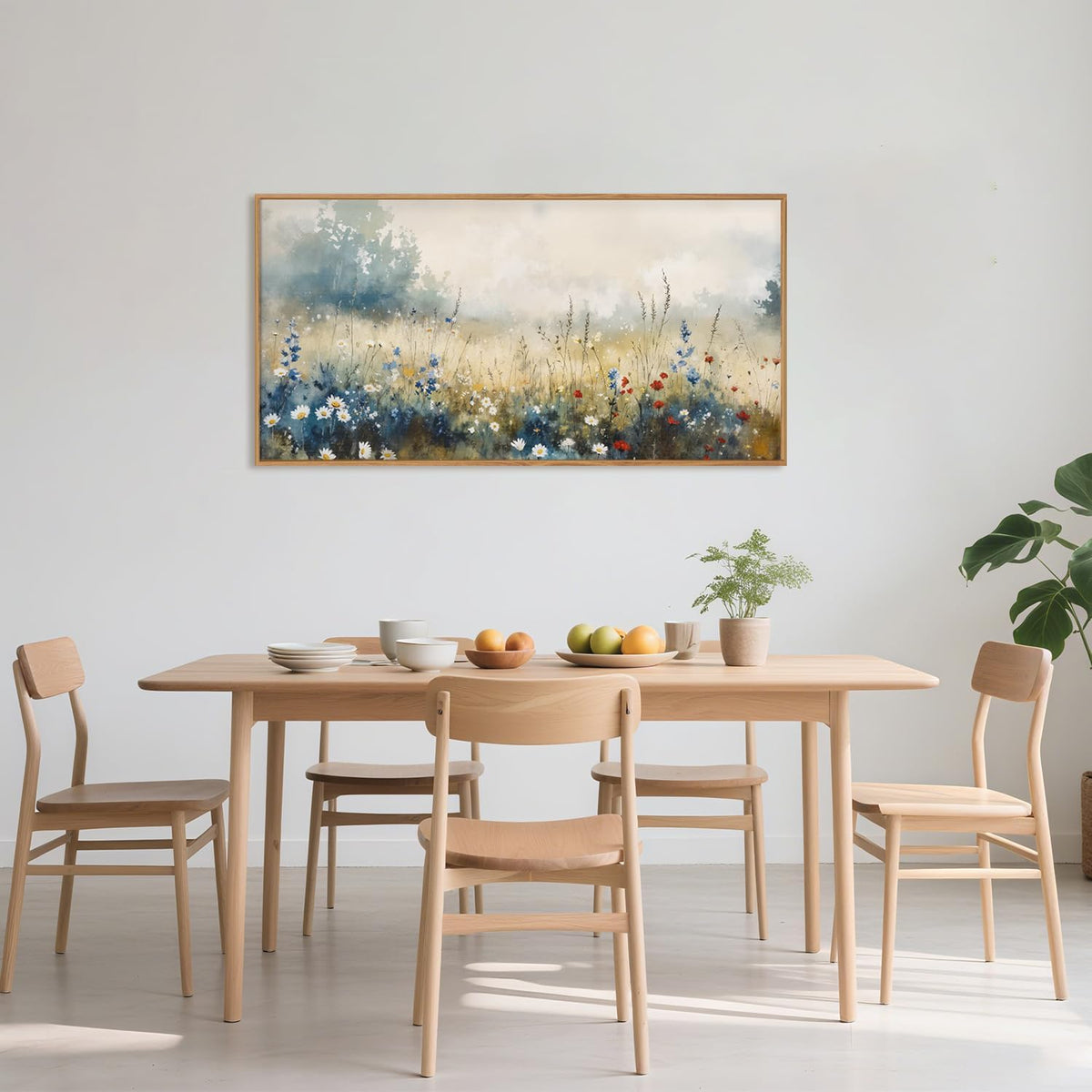 Nature Wildflower Framed Canvas Wall Art Set, Pastoral Landscape Wall Decor, Colorful Meadow Wall Painting, Rustic Floral Art Print for Living Room, Bedroom, Office - 20"X40"