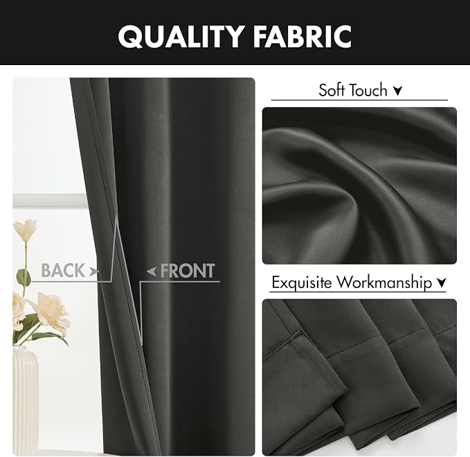 MIULEE 4 Panels Set Dark Grey Blackout Curtains 63 Inch Length Bedroom | - Image 8