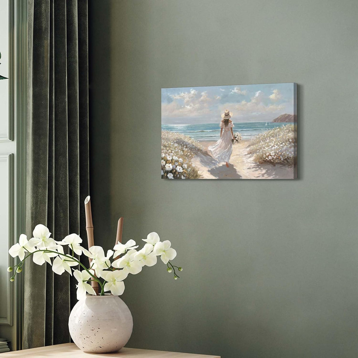 cozy country Beach Wall Art 16"x11" - Coastal Pictures Ocean Canvas Decor - Nautical Artwork Seascape Painting for Bathroom, Bedroom, Sea House