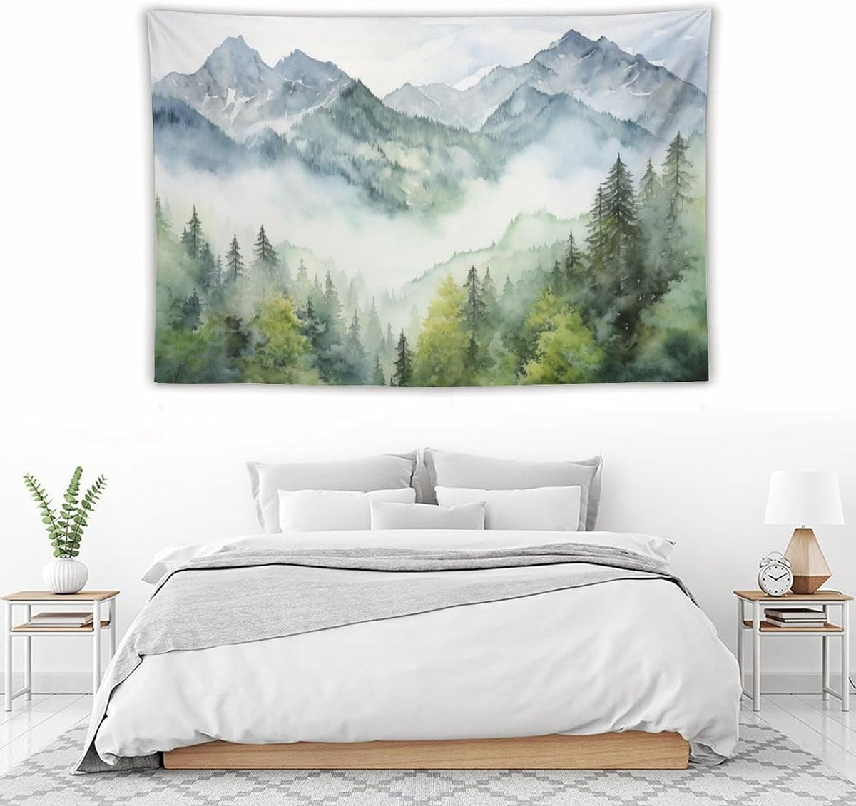 HZOHNAGO Mountain Tapestry Misty Green Forest Mountain Pattern Printed Wall Tapestry Wall Hanging for Bedroom Living Room Dorm 60" W x 40" H