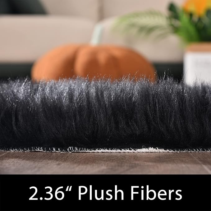 Latepis Black Faux Fur 4x6 Area Rug Tapetes para Sala - Image 6