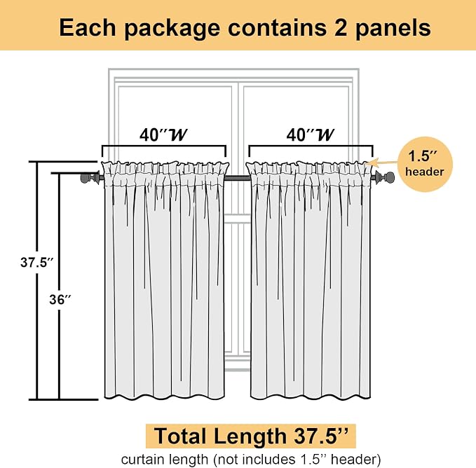 Volie Sheer Curtains Blue Tiers 36 Inches Long 2 Pieces Set, Gauzy Solid Window - Image 4