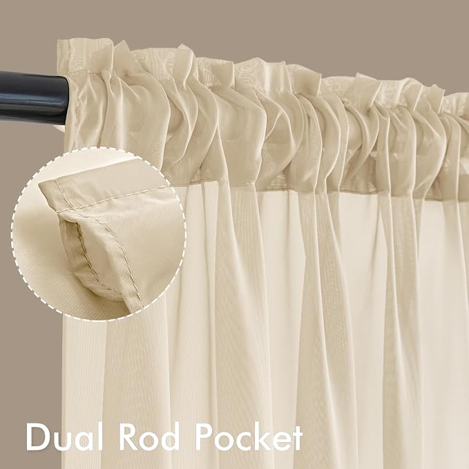 MIULEE Cream Sheer Curtains 102 Inches Long 4 Panels 42 x 102 Inches | Light - Image 3