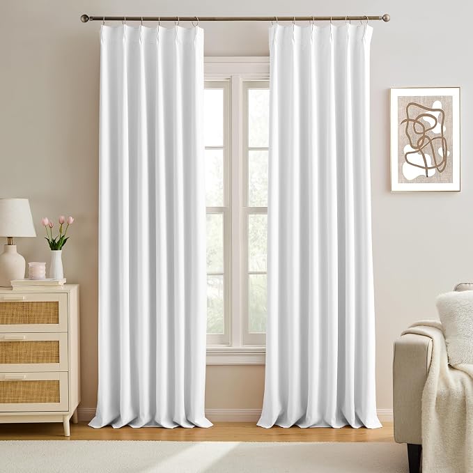 White Blackout Curtains 104 Inches Long, Custom Made Pinch Pleated Memory by KEQIAOSUOCAI