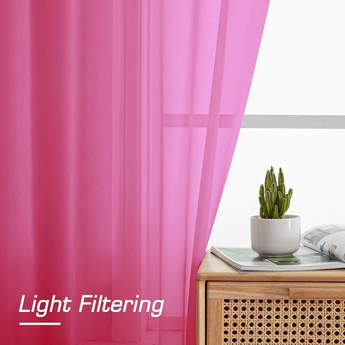 Hot Pink Kitchen Sheer Curtains - Image 4
