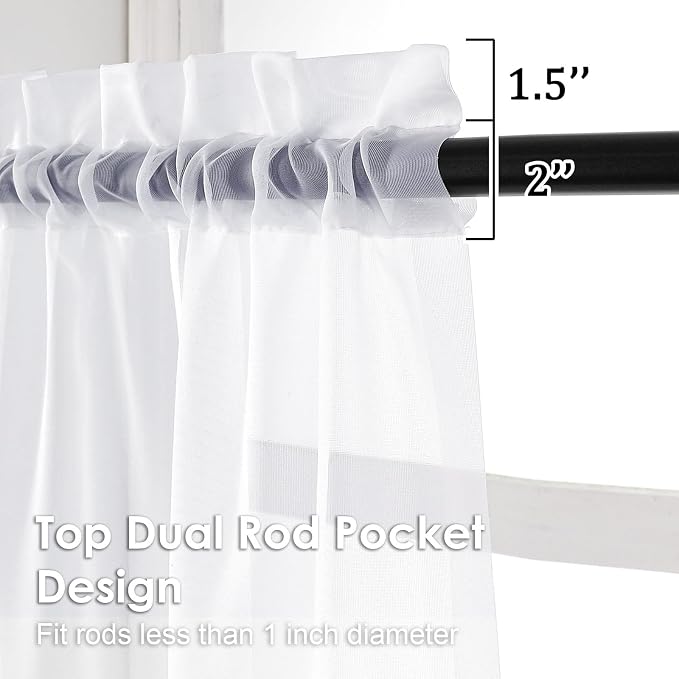 White Sheer Curtains 78 Inches Long 2 Panels - Image 3
