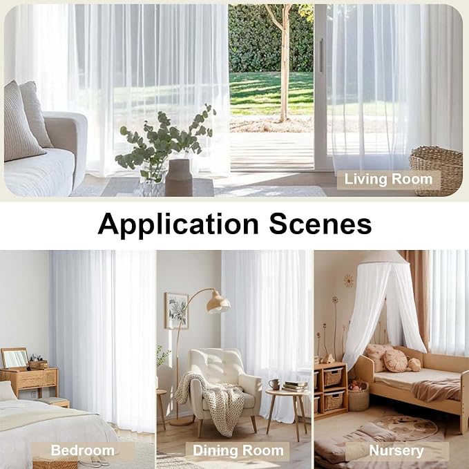 White Sheer Curtains 108" inches Length 2 Panels Set, Sheer Curtains Rod Pocket - Image 7