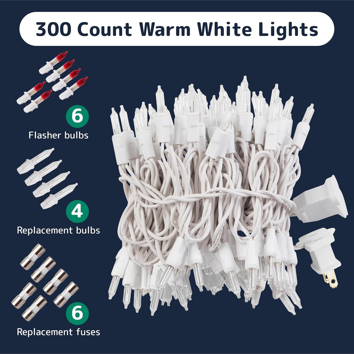 PREXTEX 300 Count Clear Christmas Tree Lights with White Wire - 60 ft Warm White Twinkle Lights for Indoor or Outdoor Use - Holiday Fairy String Lighting for Christmas Trees, Patios, and More