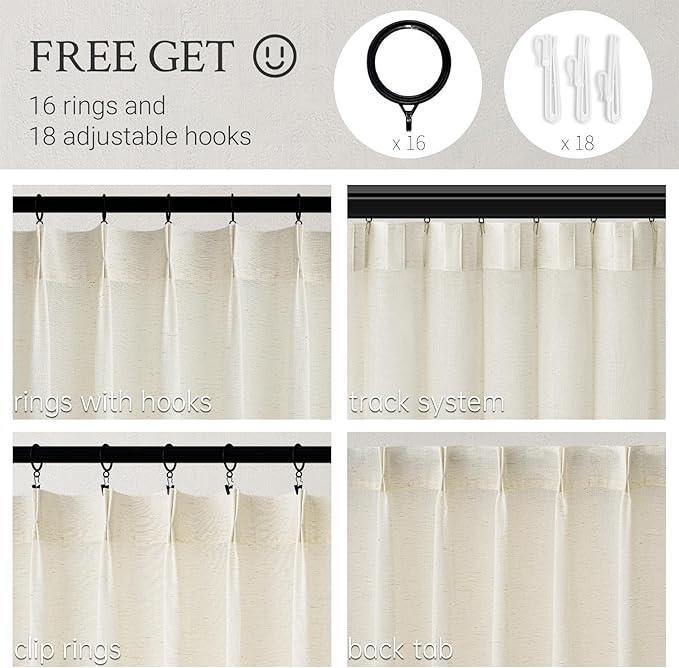 Topfinel Natural Pinch Pleated Linen Curtains 84 Inch Length 2 Panels - Image 2